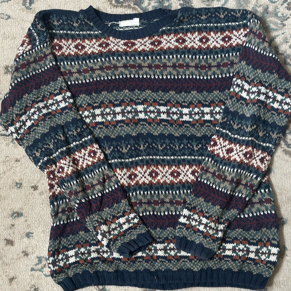 Cozy vintage 90s navy and green sweater knitwear